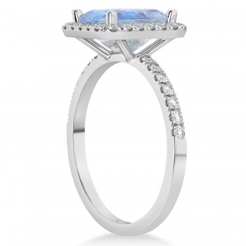 Emerald-Cut Lab Moonstone & Diamond Engagement Ring 14k White Gold (3.32ct)