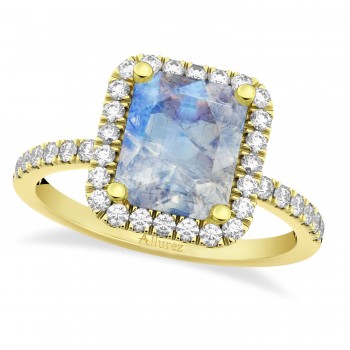Emerald-Cut Lab Moonstone & Diamond Engagement Ring 14k Yellow Gold (3.32ct)