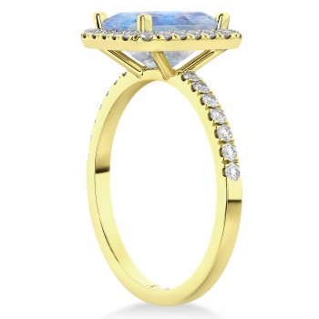 Emerald-Cut Moonstone & Diamond Engagement Ring 14k Yellow Gold (3.32ct)