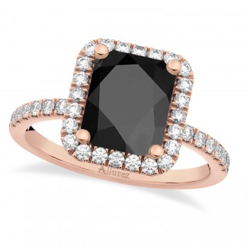 Black Onyx & Diamond Engagement Ring 14k Rose Gold (3.32ct)