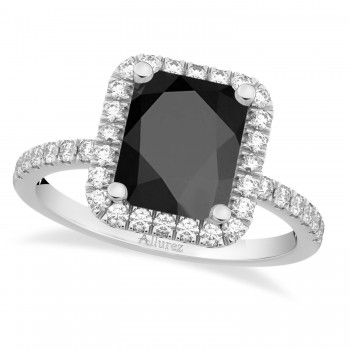 Black Onyx & Diamond Engagement Ring 14k White Gold (3.32ct)