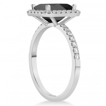 Black Onyx & Diamond Engagement Ring 18k White Gold (3.32ct)