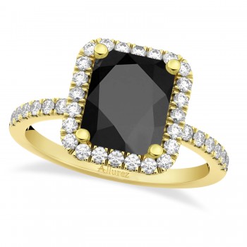 Black Onyx & Diamond Engagement Ring 18k Yellow Gold (3.32ct)