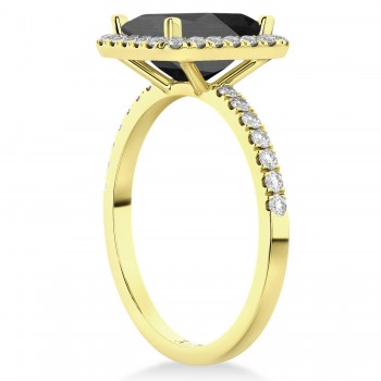Black Onyx & Diamond Engagement Ring 18k Yellow Gold (3.32ct)