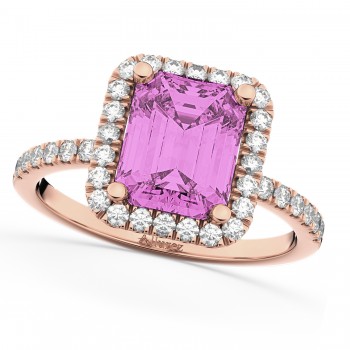 Lab Pink Sapphire & Lab Grown Diamond Engagement Ring 14k Rose Gold (3.32ct)