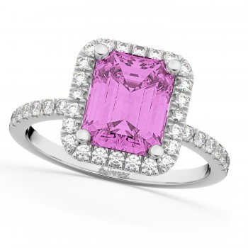 Lab Pink Sapphire & Lab Grown Diamond Engagement Ring 18k White Gold (3.32ct)