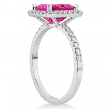 Emerald-Cut Pink Tourmaline & Diamond Engagement Ring 14k White Gold (3.32ct)