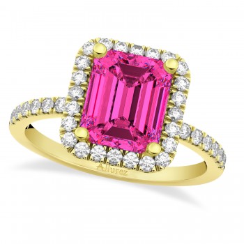 Emerald-Cut Pink Tourmaline & Diamond Engagement Ring 14k Yellow Gold (3.32ct)