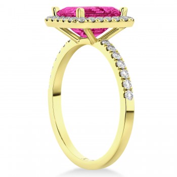 Emerald-Cut Pink Tourmaline & Diamond Engagement Ring 14k Yellow Gold (3.32ct)
