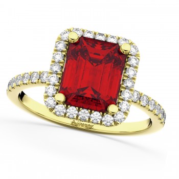Lab Ruby & Lab Grown Diamond Engagement Ring 18k Yellow Gold (3.32ct)