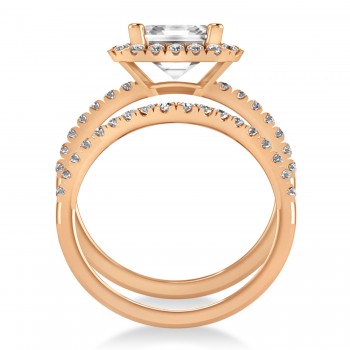 Diamond Emerald-Cut Halo Bridal Set 14k Rose Gold (3.59ct)