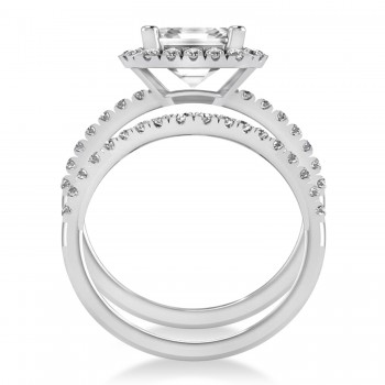 Diamond Emerald-Cut Halo Bridal Set 14k White Gold (3.59ct)