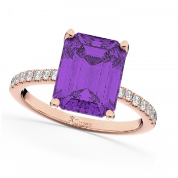 Emerald Cut Amethyst & Diamond Engagement Ring 14k Rose Gold (2.96ct)