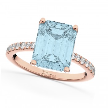 Emerald Cut Aquamarine & Diamond Engagement Ring 14k Rose Gold (2.96ct)