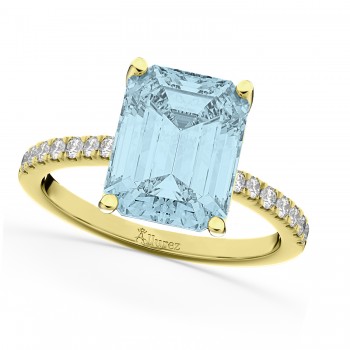 Emerald Cut Aquamarine & Diamond Engagement Ring 14k Yellow Gold (2.96ct)