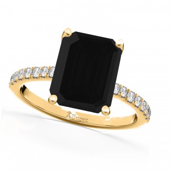 Emerald Cut Black Diamond & Diamond Engagement Ring 14k Yellow Gold (2.96ct)
