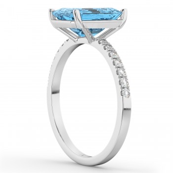 Emerald Cut Blue Topaz & Diamond Engagement Ring 14k White Gold (2.96ct)