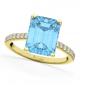 Emerald Cut Blue Topaz & Diamond Engagement Ring 14k Yellow Gold (2.96ct)