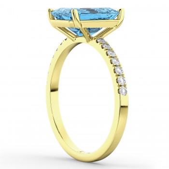 Emerald Cut Blue Topaz & Diamond Engagement Ring 14k Yellow Gold (2.96ct)