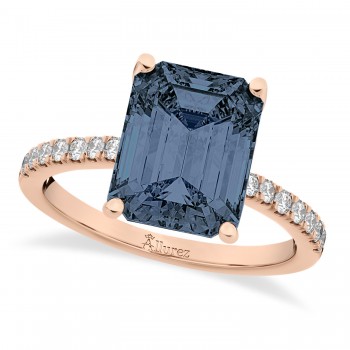 Emerald-Cut Gray Spinel & Diamond Engagement Ring 14k Rose Gold (2.96ct)