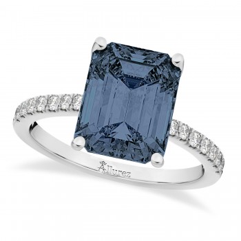Emerald-Cut Gray Spinel & Diamond Engagement Ring 14k White Gold (2.96ct)