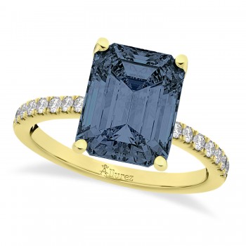 Emerald-Cut Gray Spinel & Diamond Engagement Ring 14k Yellow Gold (2.96ct)