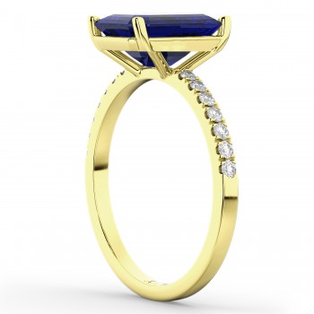 Emerald Cut Lab Blue Sapphire & Diamond Engagement Ring 14k Yellow Gold (2.96ct)