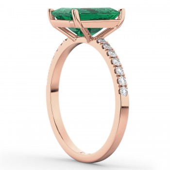 Emerald Cut Lab Emerald & Diamond Engagement Ring 14k Rose Gold (2.96ct)