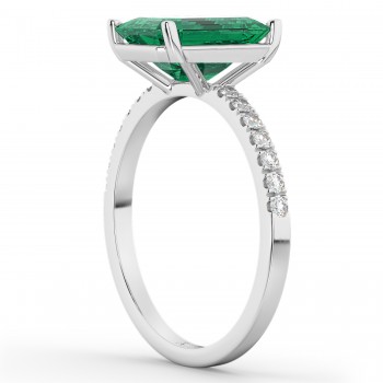 Emerald-Cut Lab Emerald & Diamond Engagement Ring 14k White Gold (2.96ct)