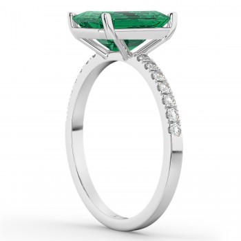 Emerald Cut Lab Emerald & Diamond Engagement Ring 18k White Gold (2.96ct)