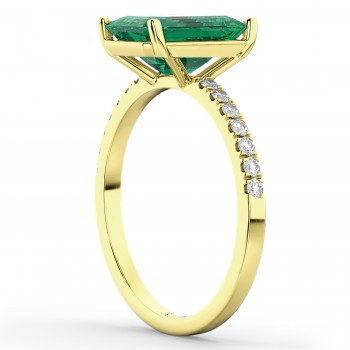 Emerald Cut Lab Emerald & Diamond Engagement Ring 18k Yellow Gold (2.96ct)