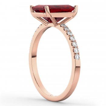 Emerald Cut Lab Ruby & Diamond Engagement Ring 14k Rose Gold (2.96ct)