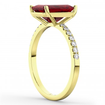 Emerald Cut Lab Ruby & Diamond Engagement Ring 18k Yellow Gold (2.96ct)