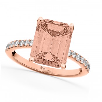 Emerald Cut Morganite & Diamond Engagement Ring 14k Rose Gold (2.96ct)