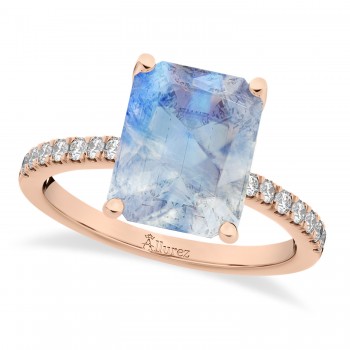 Emerald Cut Moonstone & Diamond Engagement Ring 14k Rose Gold (2.96ct)