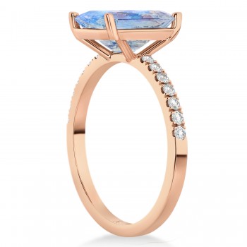 Emerald Cut Moonstone & Diamond Engagement Ring 14k Rose Gold (2.96ct)