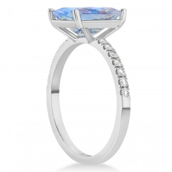 Emerald Cut Moonstone & Diamond Engagement Ring 14k White Gold (2.96ct)