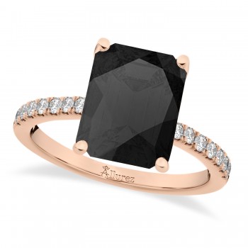 Emerald Cut Onyx & Diamond Engagement Ring 14k Rose Gold (2.96ct)