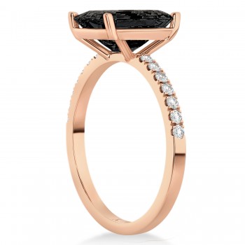 Emerald Cut Onyx & Diamond Engagement Ring 14k Rose Gold (2.96ct)