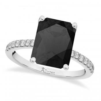 Emerald Cut Onyx & Diamond Engagement Ring 14k White Gold (2.96ct)