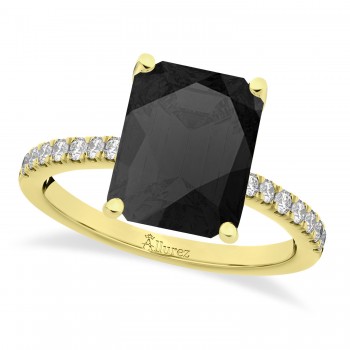 Emerald Cut Onyx & Diamond Engagement Ring 14k Yellow Gold (2.96ct)