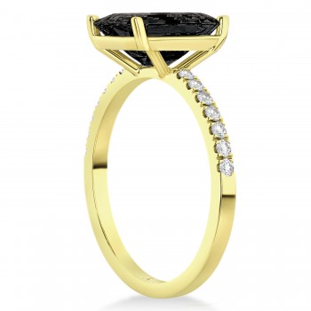 Emerald Cut Onyx & Diamond Engagement Ring 14k Yellow Gold (2.96ct)