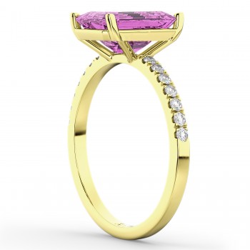 Emerald Cut Pink Sapphire & Diamond Engagement Ring 14k Yellow Gold (2.96ct)