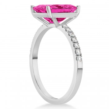 Emerald Cut Pink Tourmaline & Diamond Engagement Ring 14k White Gold (2.96ct)