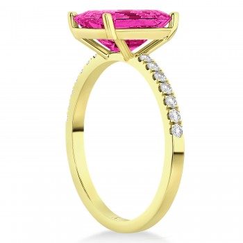 Emerald Cut Pink Tourmaline & Diamond Engagement Ring 14k Yellow Gold (2.96ct)