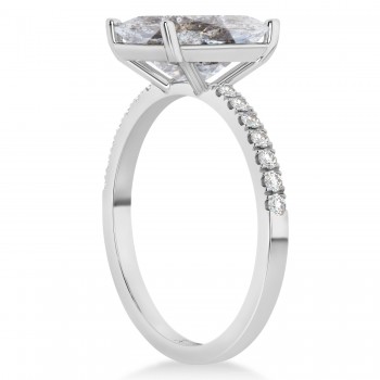 Emerald Cut Salt & Pepper & White Diamond Engagement Ring 14k White Gold (2.96ct)