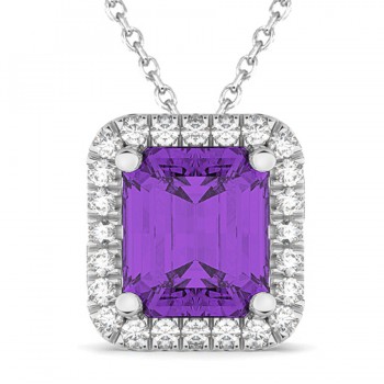 Emerald-Cut Amethyst & Diamond Pendant 14k White Gold (3.11ct)