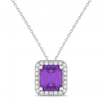 Emerald-Cut Amethyst & Diamond Pendant 14k White Gold (3.11ct)