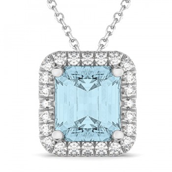 Emerald-Cut Aquamarine & Diamond Pendant 14k White Gold (3.11ct)