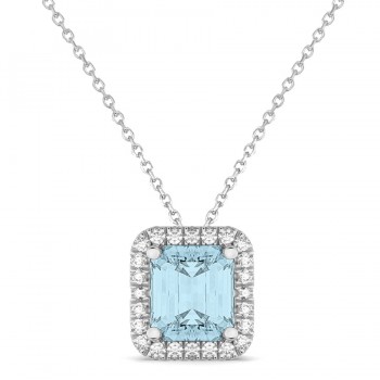 Emerald-Cut Aquamarine & Diamond Pendant 14k White Gold (3.11ct)